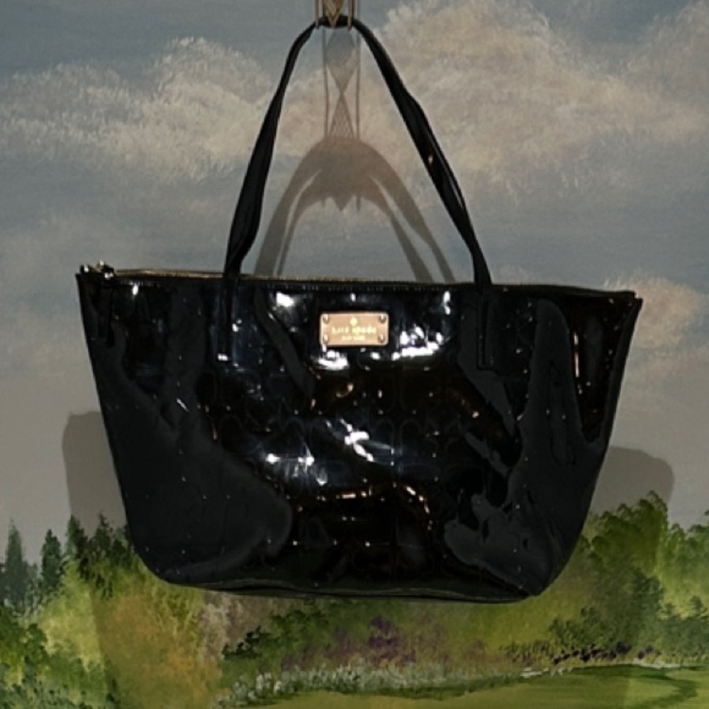 Kate Spade New York Sophie Shiny Black Patent Leather Tote. 13” x 10” x 6” - Picture 3 of 14